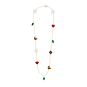 Belle Vante Long Necklace 12 Motifs Carnelian, Malachite, Mother-Of-Pearl and Tiger Eye 18K Yellow Gold