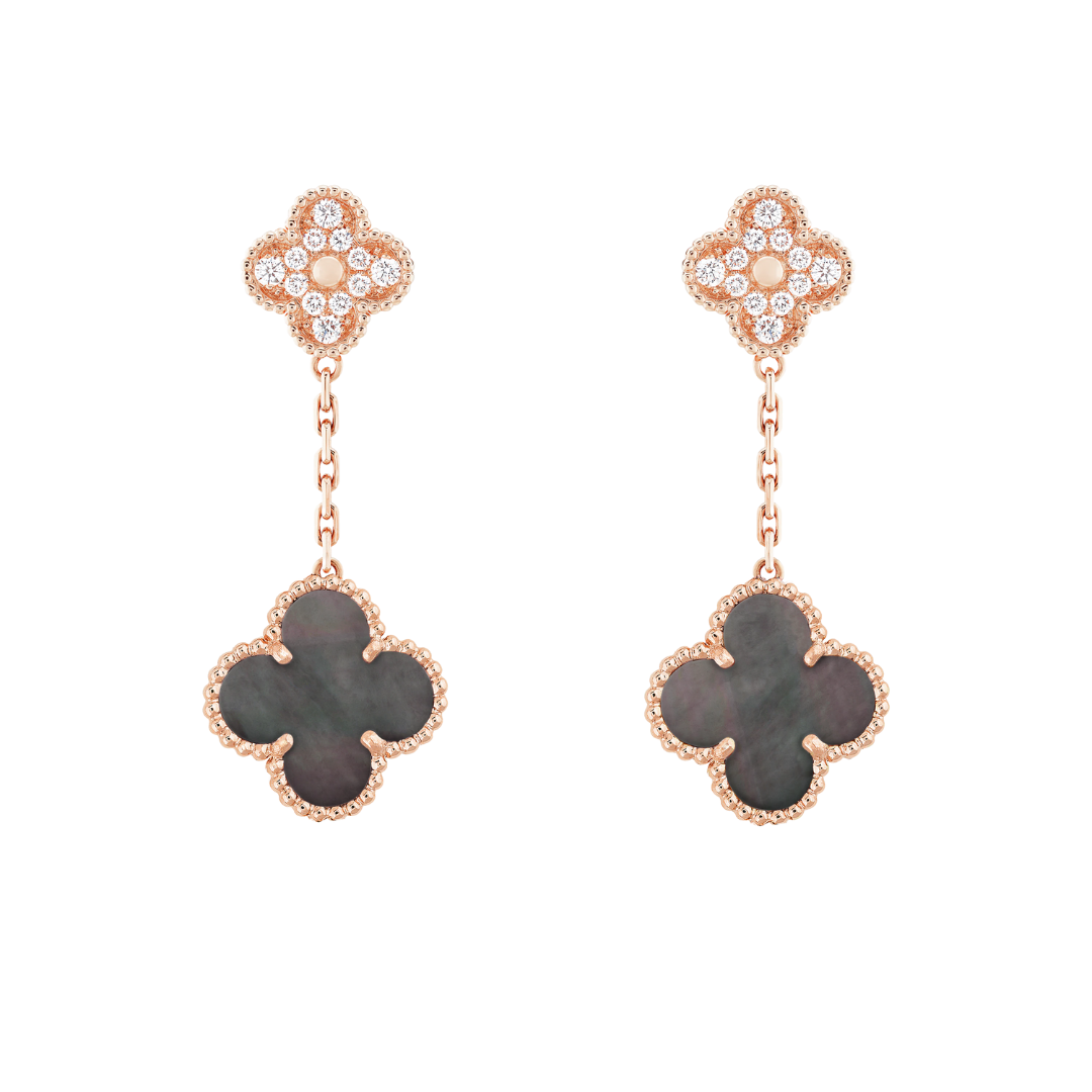 Belle Vante Earrings 2 Motifs Black Mother-Of-Pearl Diamonds 18K Rose Gold