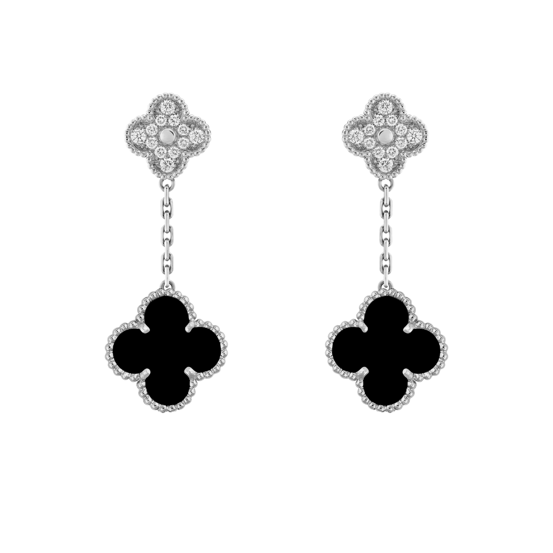 Belle Vante Earrings 2 Motifs Diamonds and Onyx 18K White Gold