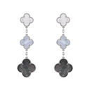 Belle Vante Earrings 3 Motifs Chalcedony and Mother-Of-Pearl 18K White Gold