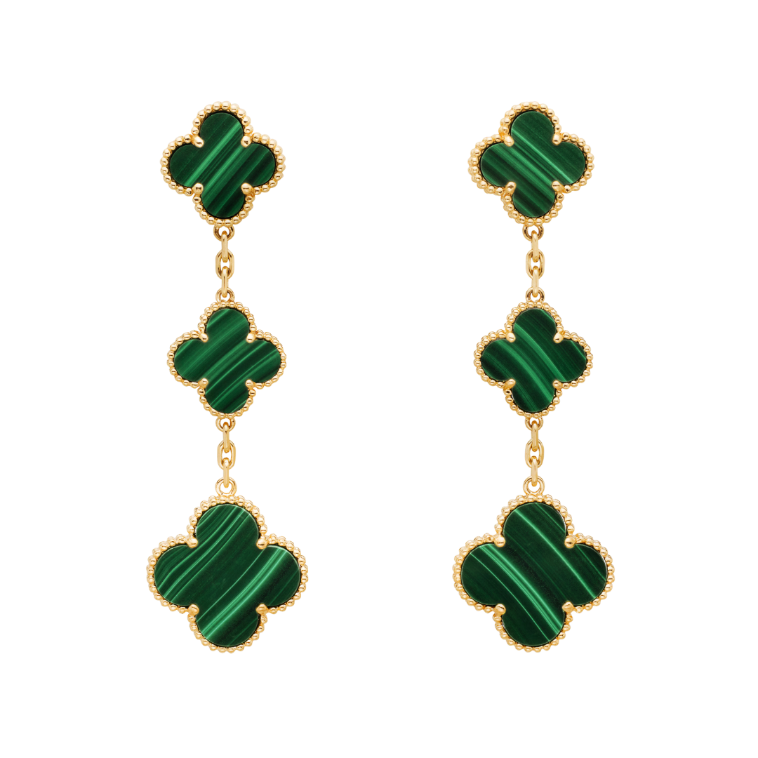 Belle Vante Earrings 3 Motifs Malachite 18K Yellow Gold