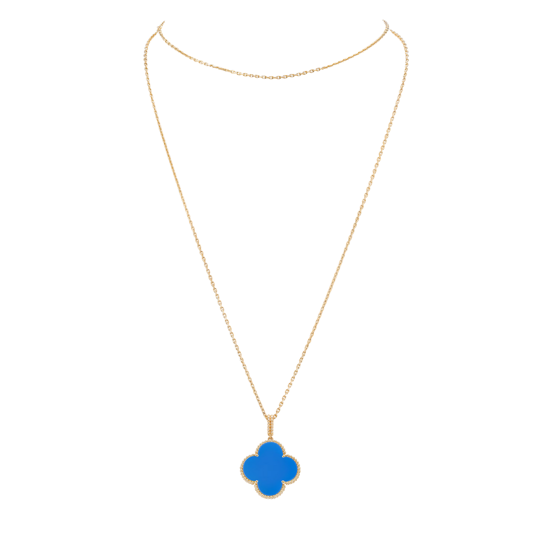 Belle Vante Long Necklace 1 Motif Agate Blue 18K Yellow Gold