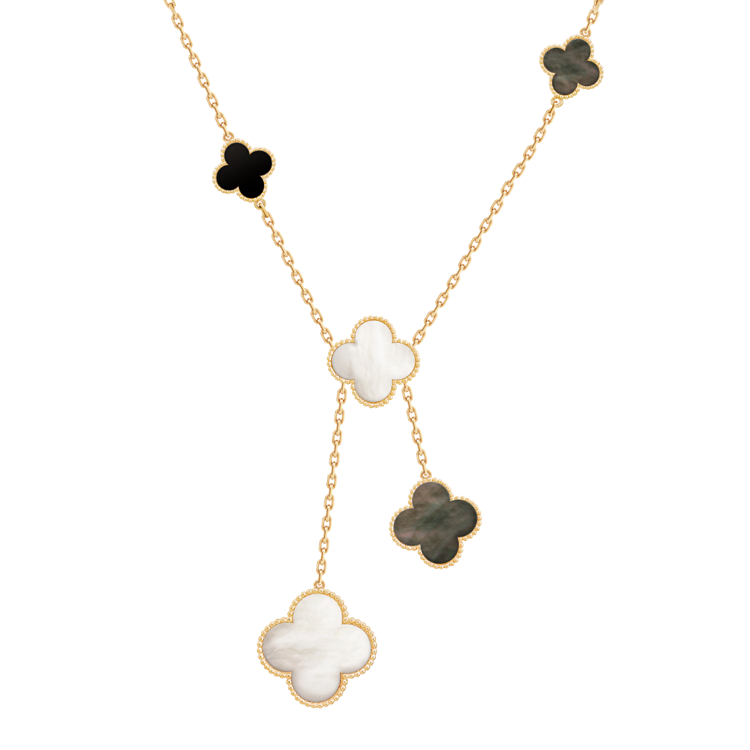 Belle Vante Necklace 6 Motifs Mother-Of-Pearl and Onyx 18K Yellow Gold