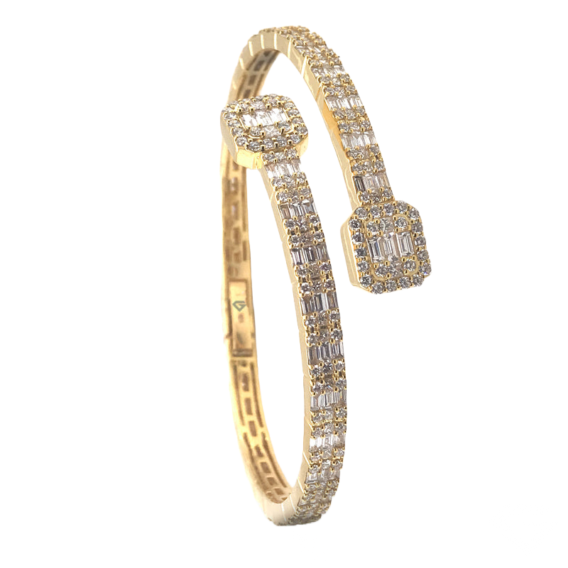 8.00ct Diamond Baguette Diamond Crossover Bracelet 9K Solid Gold