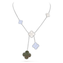 Magic Alhambra 6 Motifs Necklace in 18K White Gold with Chalcedony