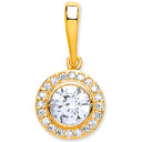 Yellow Gold Halo Style Cubic Zirconia Pendant