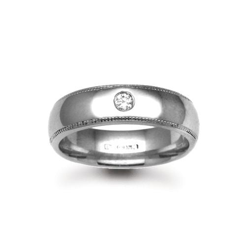 Platinum 3mm Natural Diamond 2pts Rubover set Wedding Ring