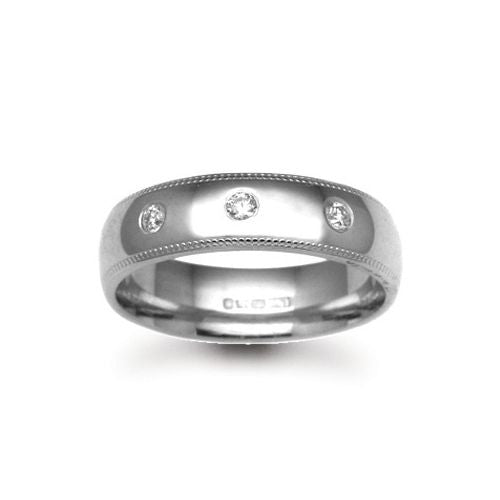 Platinum 6mm Natural Diamond 15pts Rubover set Wedding Ring