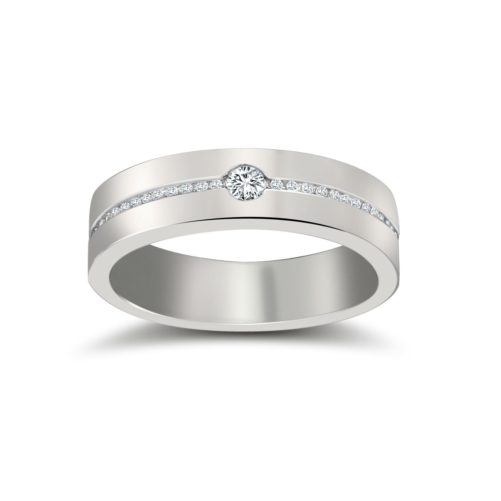 Platinum RBC Flat Court Natural Diamond Wedding Band Half Set - 4mm - 28pts
