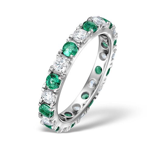 Platinum Claw Set Full Eternity Ring Natural Diamond 0.50ct Emerald 0.70ct G VS
