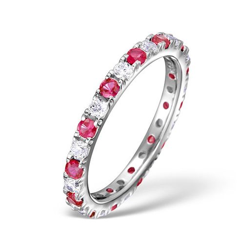 Platinum Claw Set Full Eternity Ring Natural Diamond 0.50ct Ruby 0.80ct G VS