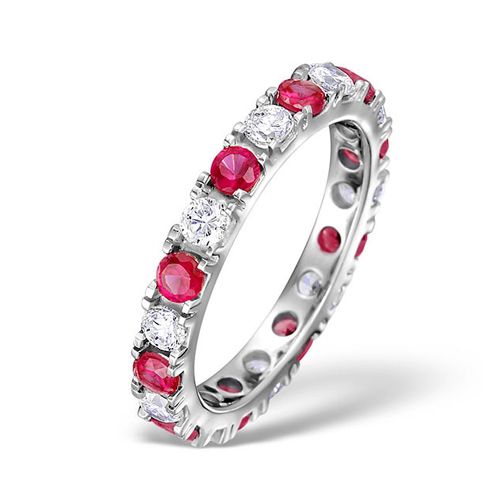 Platinum Claw Set Full Eternity Ring Natural Diamond 1.00ct Ruby 1.50ct G VS