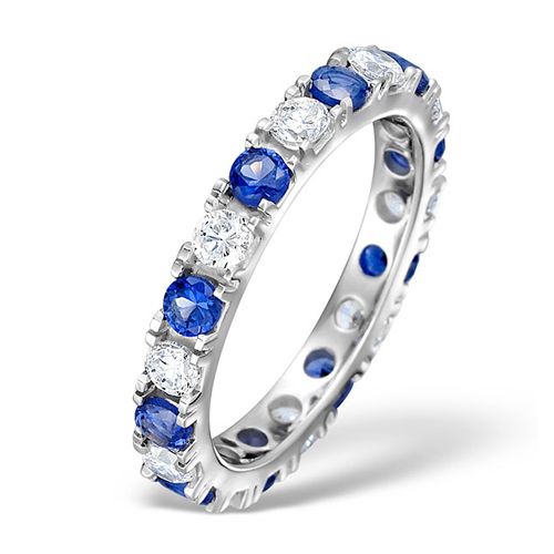 Platinum Claw Set Full Eternity Ring Natural Diamond 1.00ct Sapphire1.70ct H Si