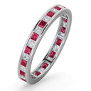 Platinum Channel Set Princess Cut Full Eternity Ring Natural Diamond Ruby 0.60ct VS