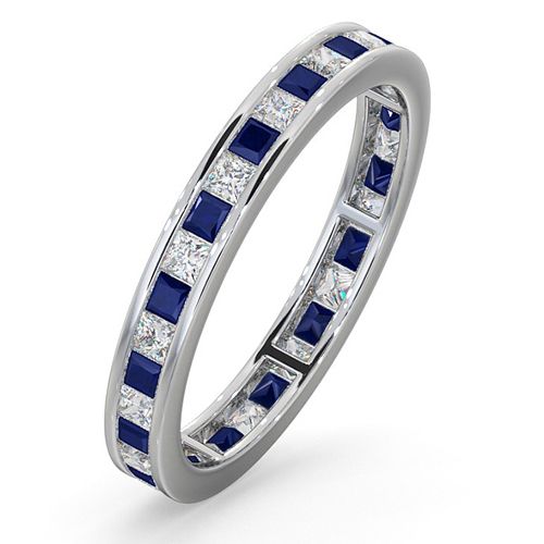 Platinum Channel Set Princess Cut Full Eternity Ring Natural Diamond 0.50ct Saph 0.70ct H Si