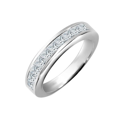 Platinum 1.00ct Channel Set Princess Cut Natural Diamond Half ET Ring