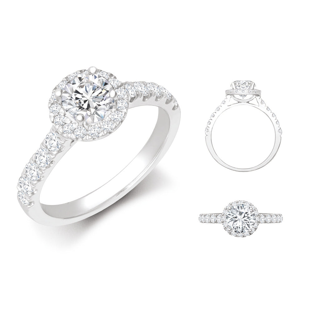 Lab 950 Platinum Gold 0.58ct Diamond Micro-set Halo and Shoulders Wed-fit Ring Mount + 1.00ct Diamond