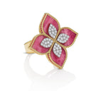 Princess Flower Ring in 18kt Gold with Diamonds and Rhodonite