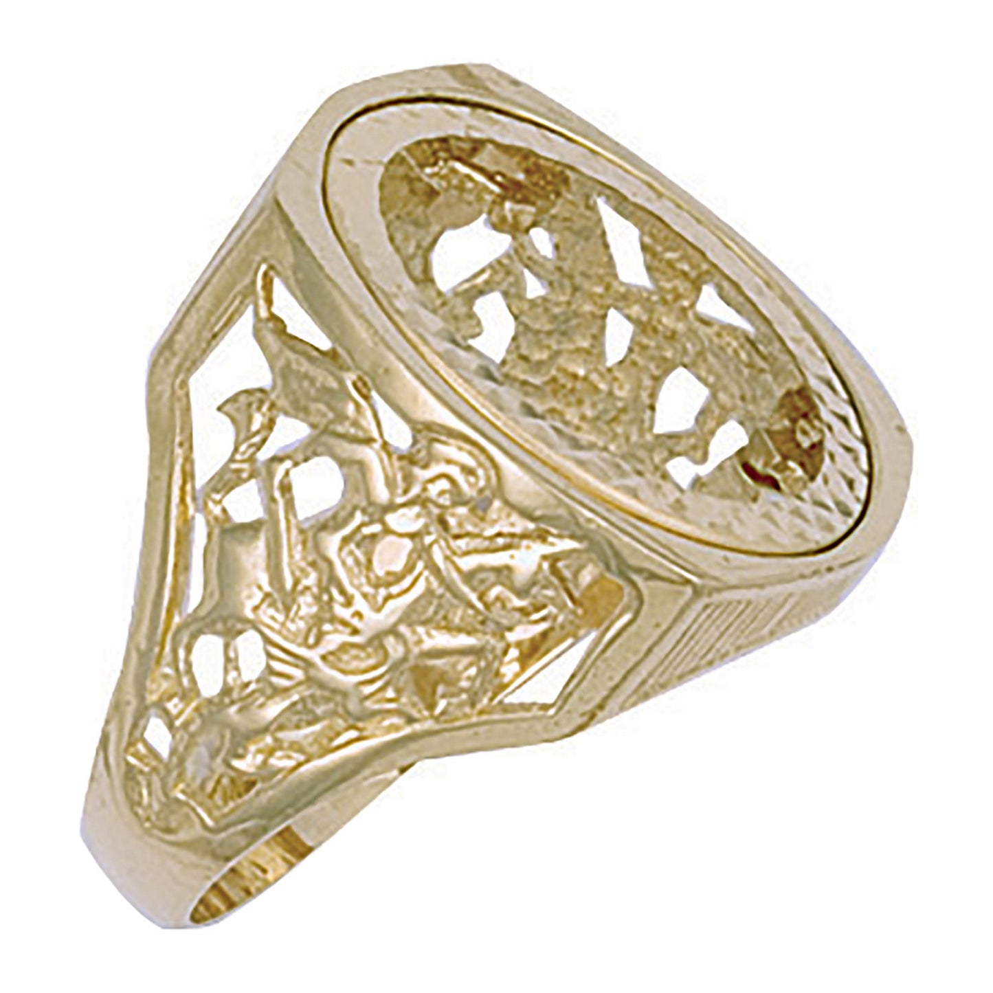 Yellow Gold (Half) Square Top George & Dragon Sovereign Ring - 9ct Gold