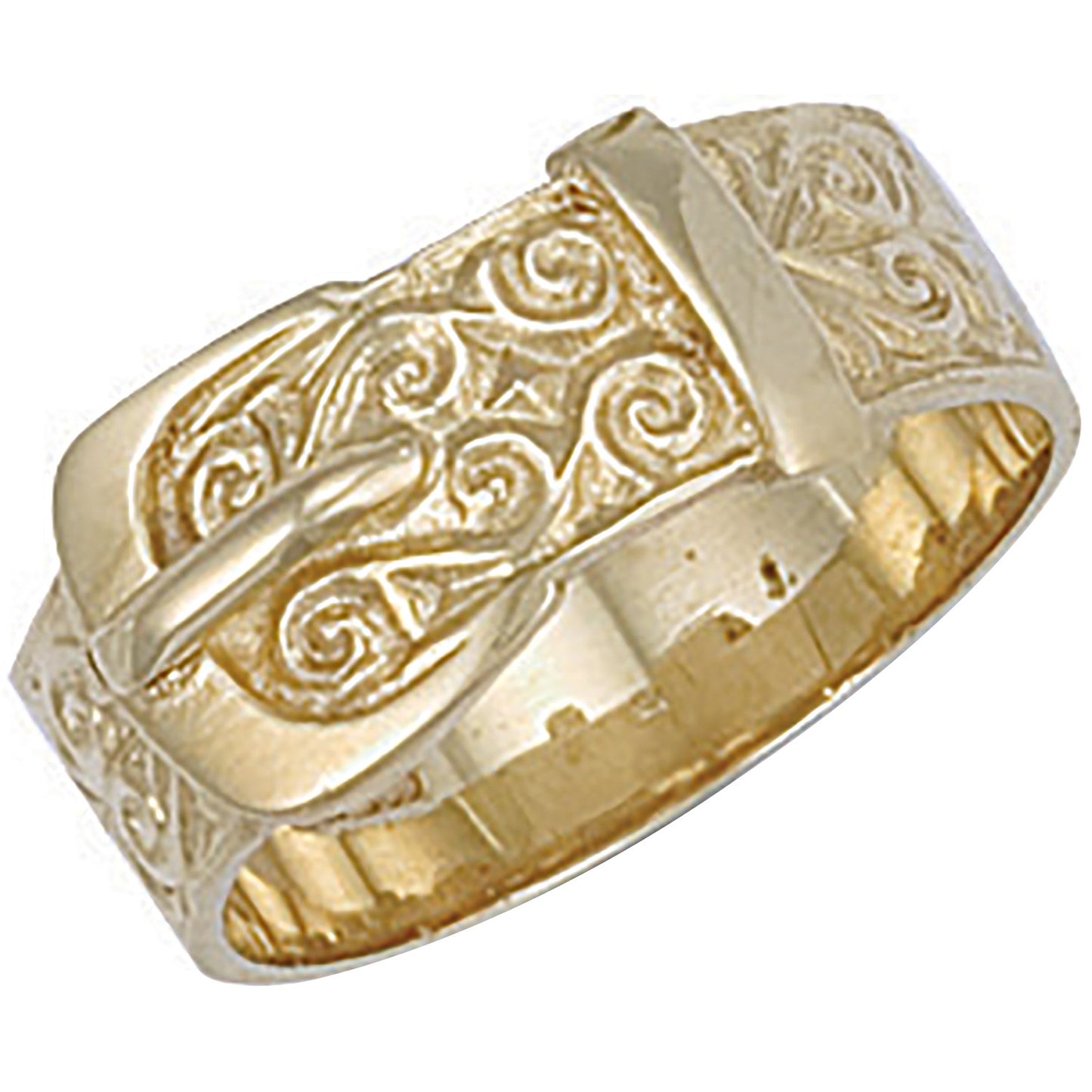 Yellow Gold Patterned Buckle Ring - 9ct Gold
