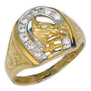 Yellow Gold Horse Shoe & Head Cubic Zirconia Ring
