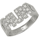 White Gold Cubic Zirconia ID Sides Mum Ring