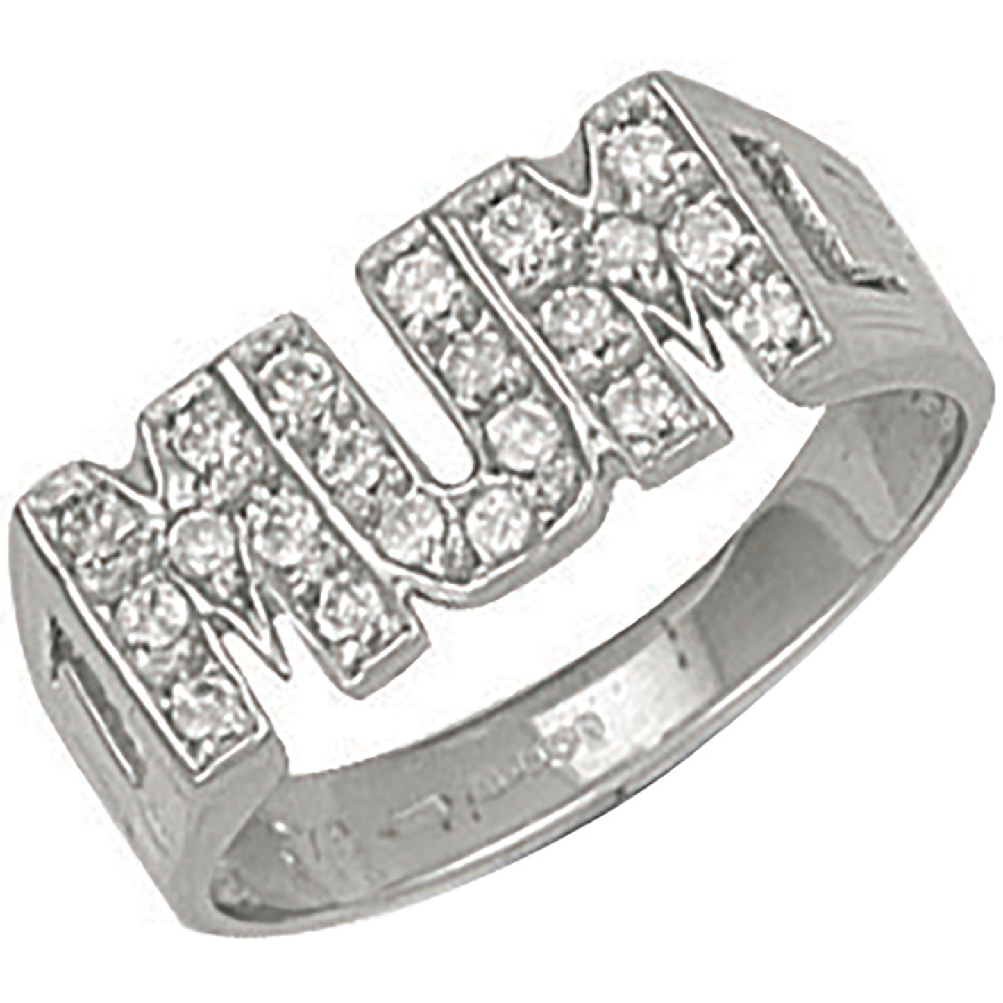 White Gold Cubic Zirconia ID Sides Mum Ring - 9ct Gold