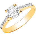 Yellow Gold Ladies Single Stone Cubic Zirconia Shoulder Engraved Heart Ring