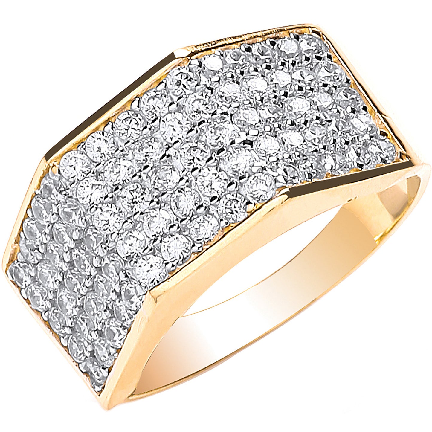 Yellow Gold Gents Five Row Cubic Zirconia Ring - 9ct Gold
