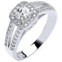 White Gold Ladies Princess Centre Split Shank Cubic Zirconia Ring