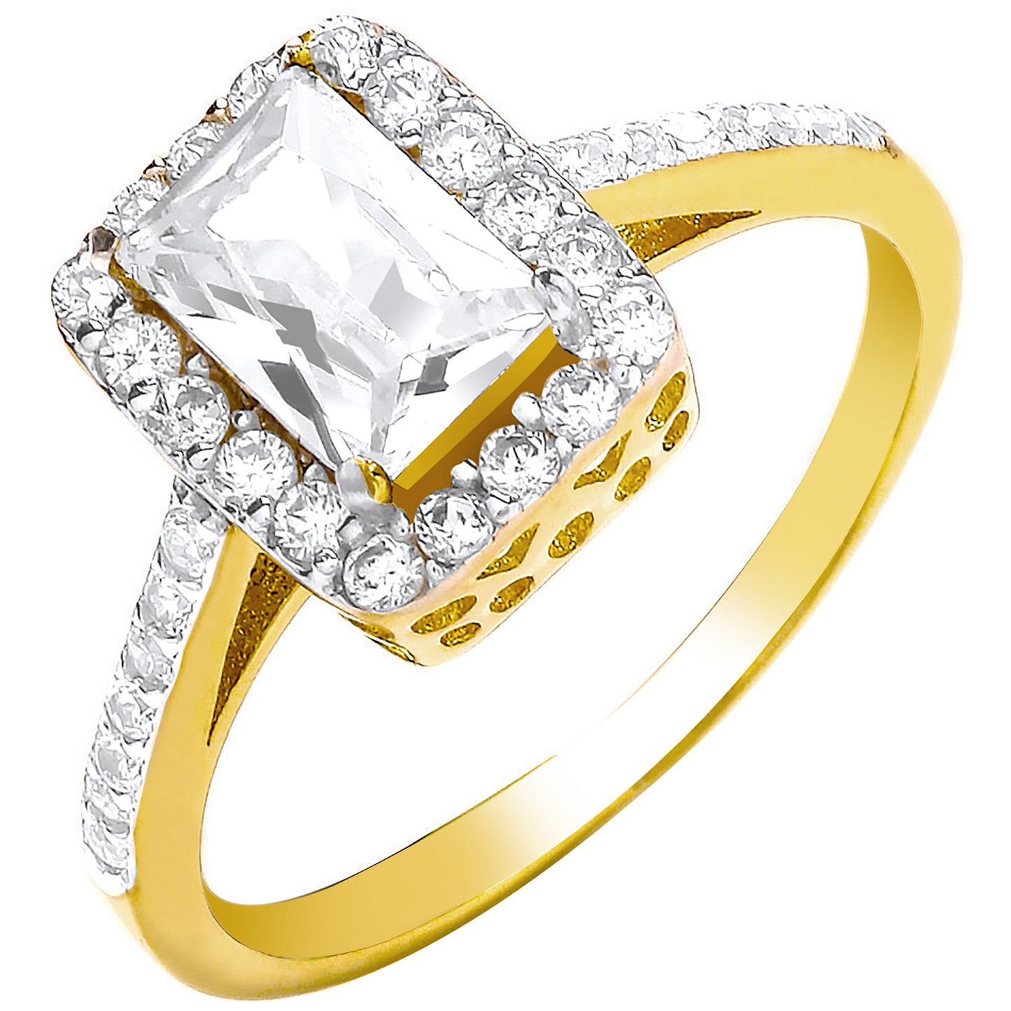 Yellow Gold Ladies Emerald Centre Cubic Zirconia Ring - 9ct Gold