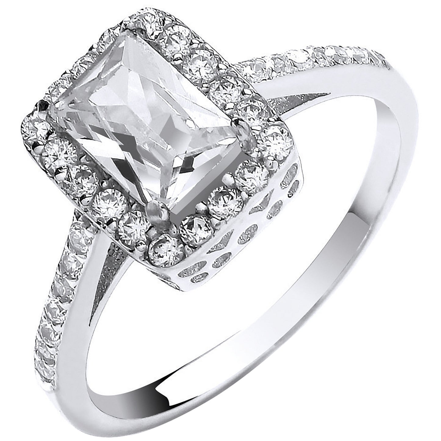 White Gold Ladies Emerald Centre Cubic Zirconia Ring - 9ct Gold