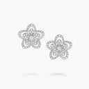 Large Diamond Flower Stud Earrings in White Gold