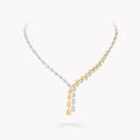 Pear and Round Yellow and White Diamond Crossover Necklace