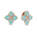 Princess Flower Earrings in 18kt Rose Gold with Diamonds and Turquoise