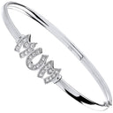 Silver Mum Cubic Zirconia Hinged Bangle