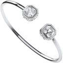 Silver Octagon Cubic Zirconia Torque Hollow Bangle