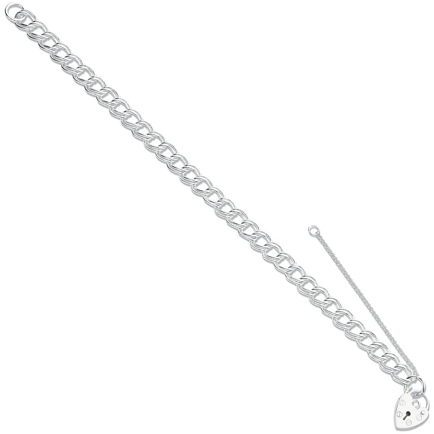 Silver Double Link Curb & Padlock Charm Bracelet - Silver