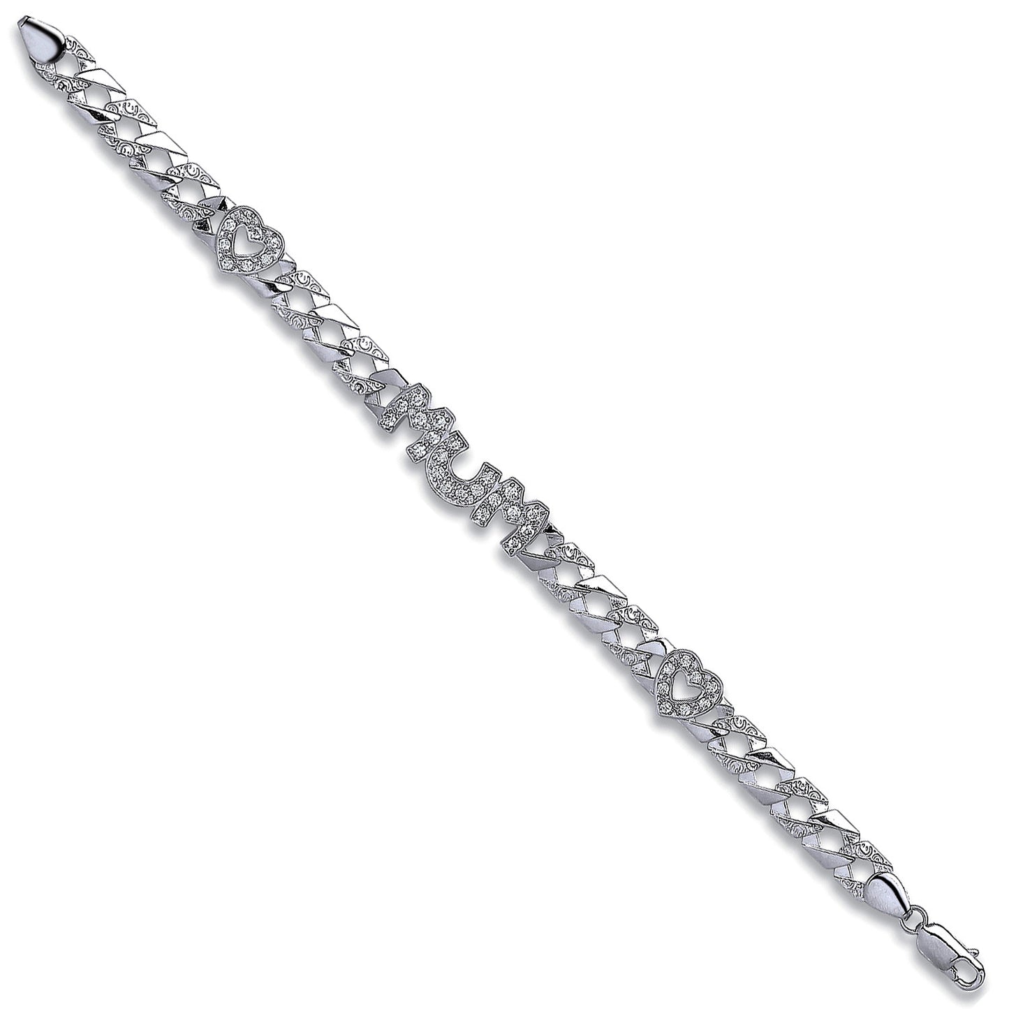 Silver Cubic Zirconia Mum & Heart Bracelet - Silver