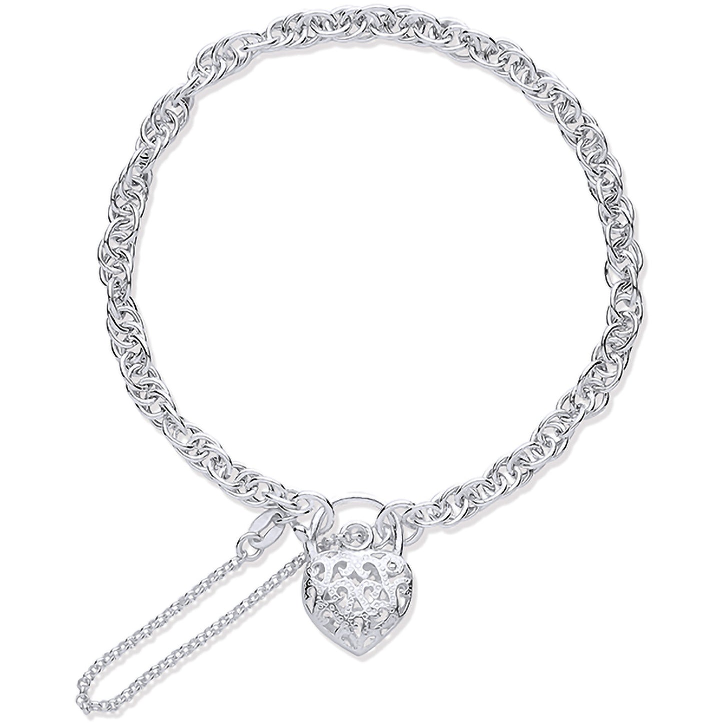 Silver Padlock Charm Bracelet with Safety Chain - Silver