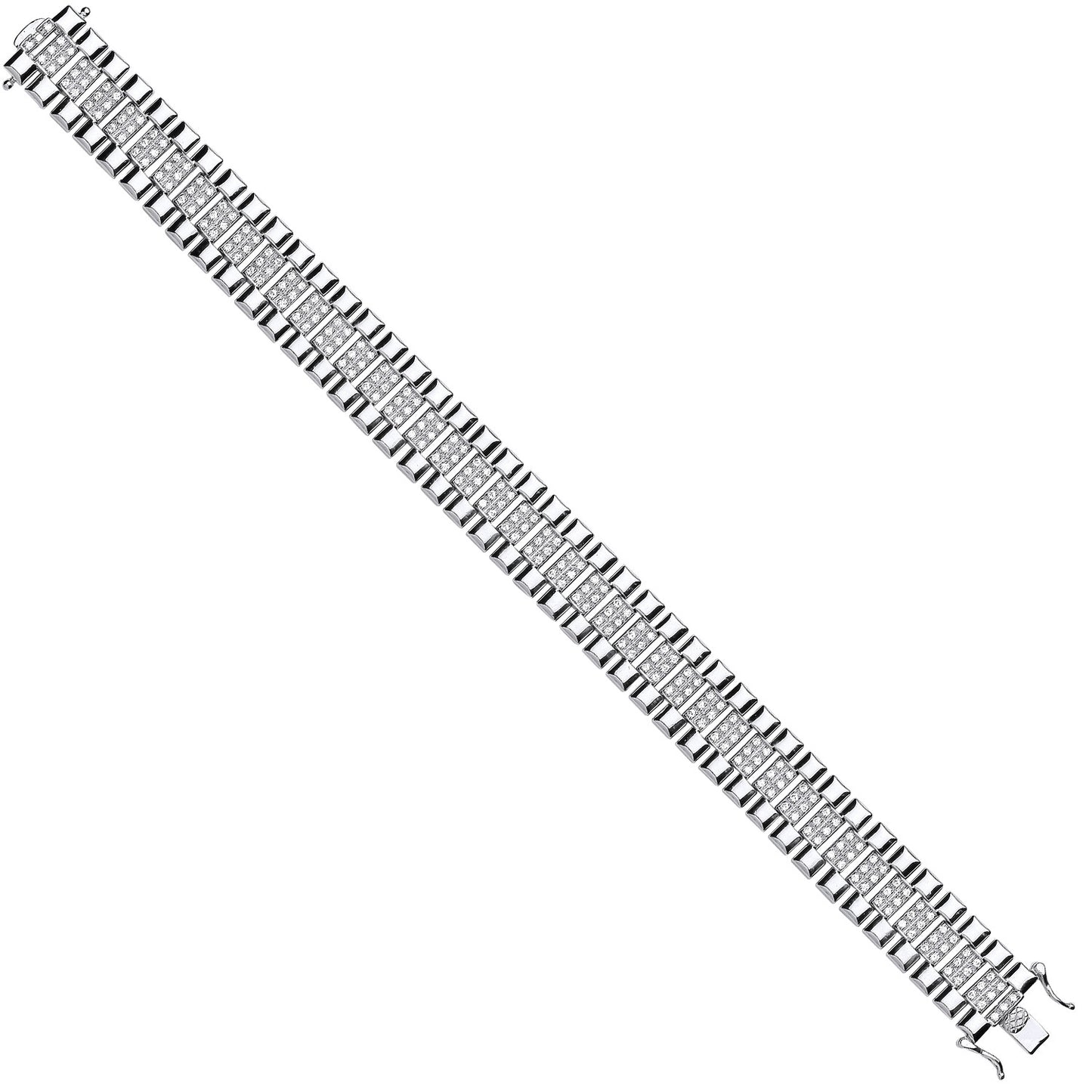 Silver 15mm Fancy Cubic Zirconia Link Gents Bracelet - Silver