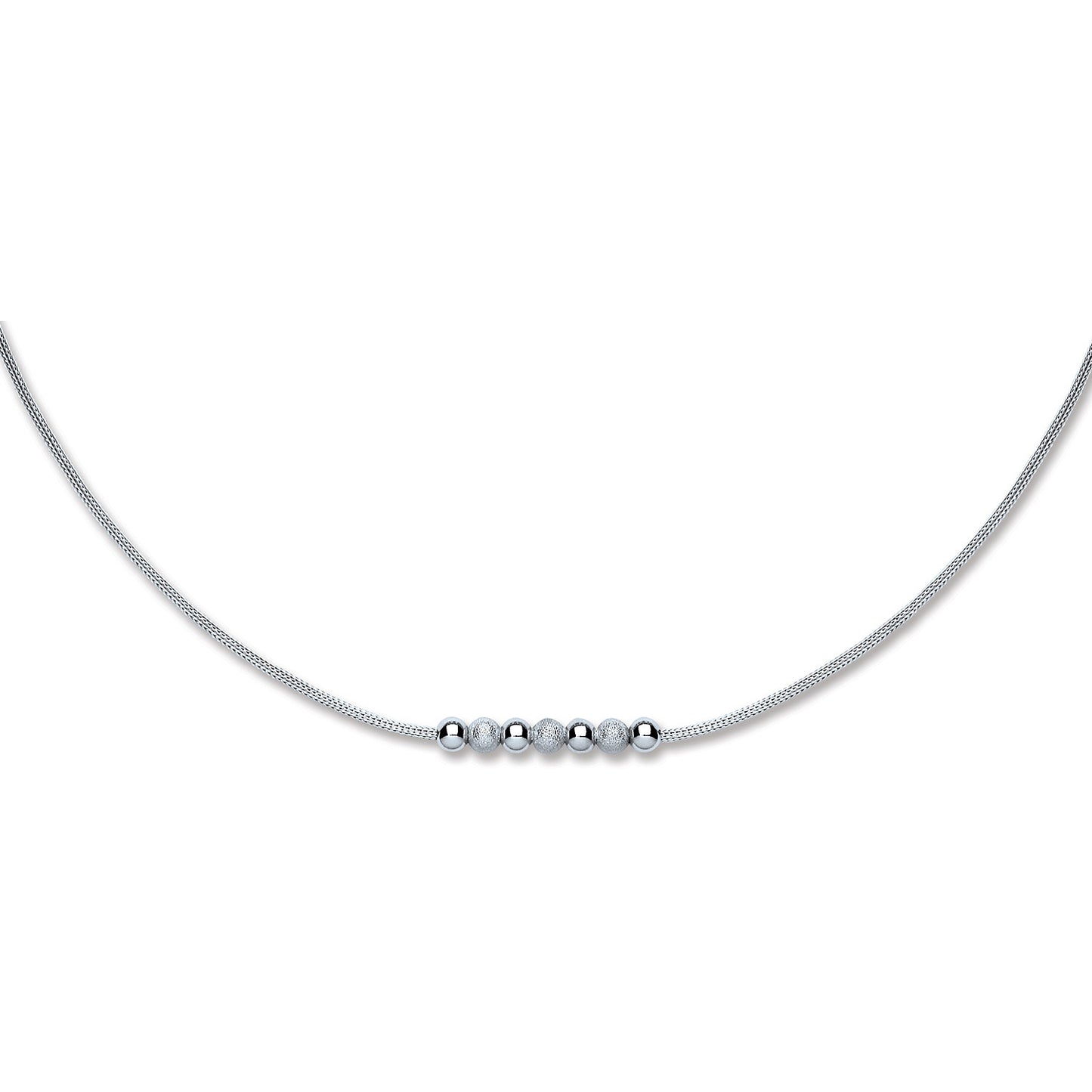 Silver Mesh & Beads Necklace Rhodium Plated - Silver