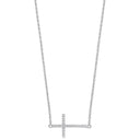 Silver Cubic Zirconia Sideways Cross Pendant 16" Necklace