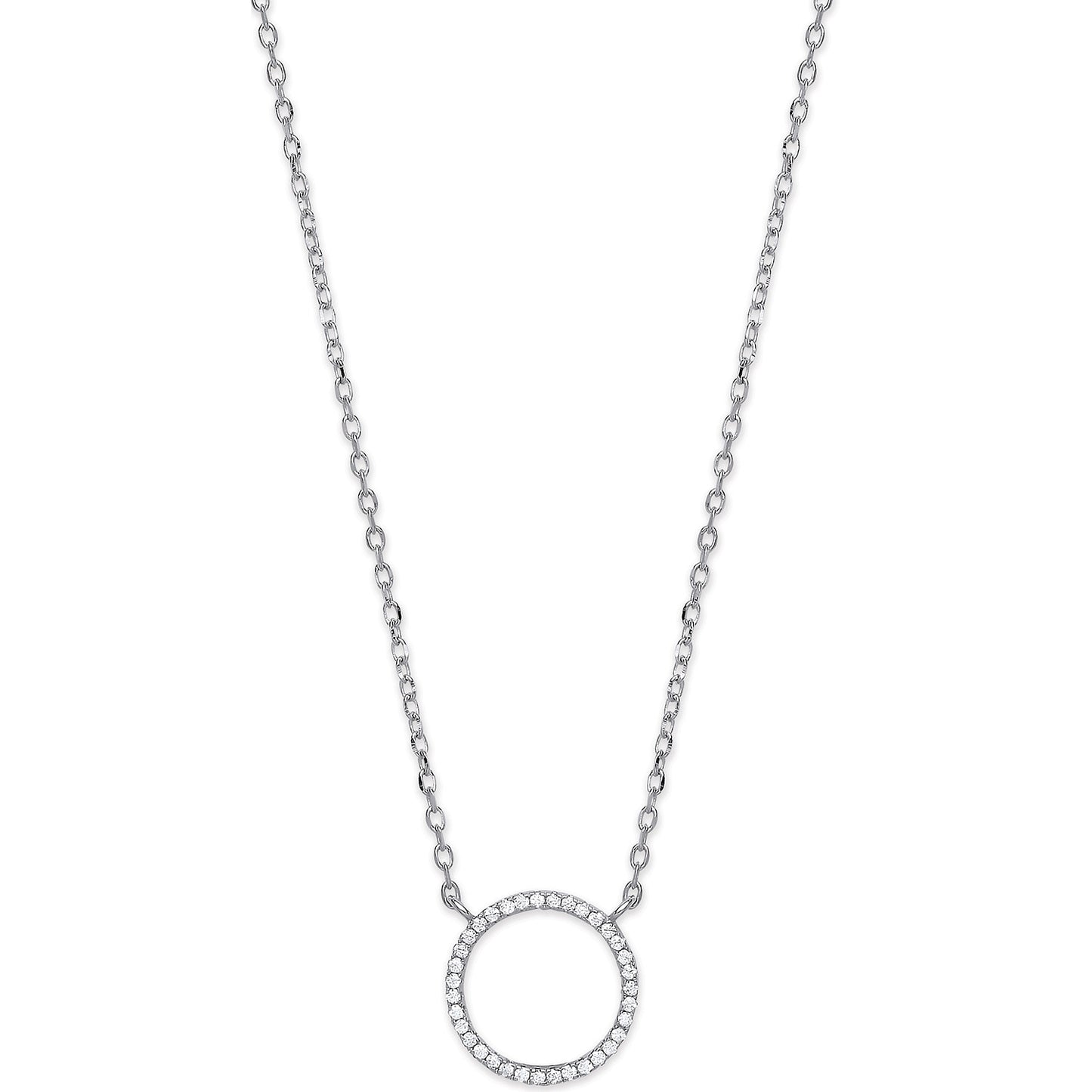 Silver Cubic Zirconia Circle of Life Pendant 16" Necklace with extention - Silver