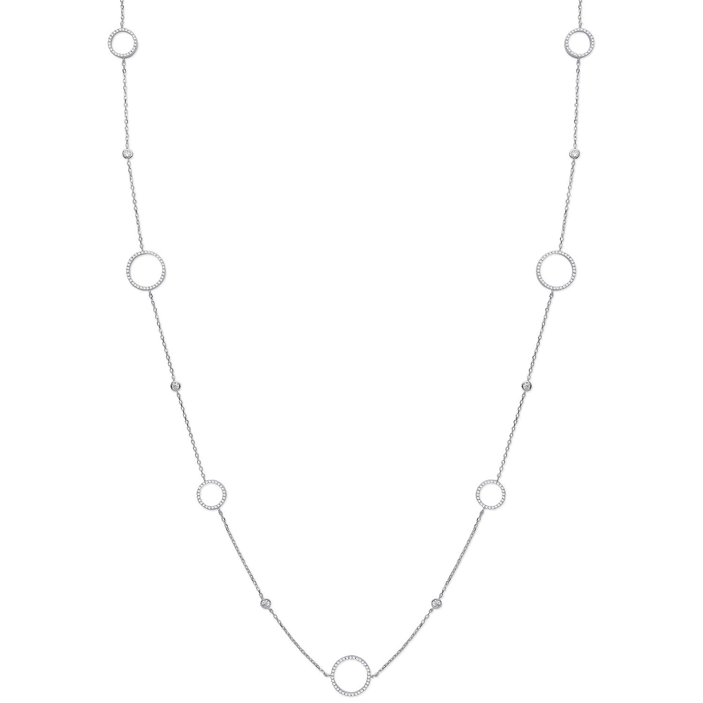 Silver Cubic Zirconia Circle of Life 36" (91cm) Necklace - Silver