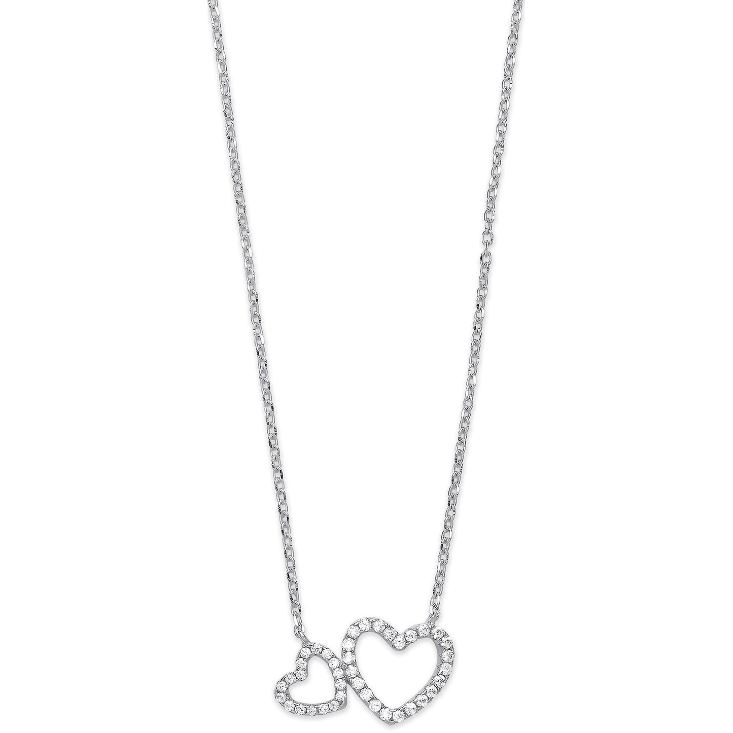 Silver Cubic Zirconia Hearts 16" Necklace - Silver