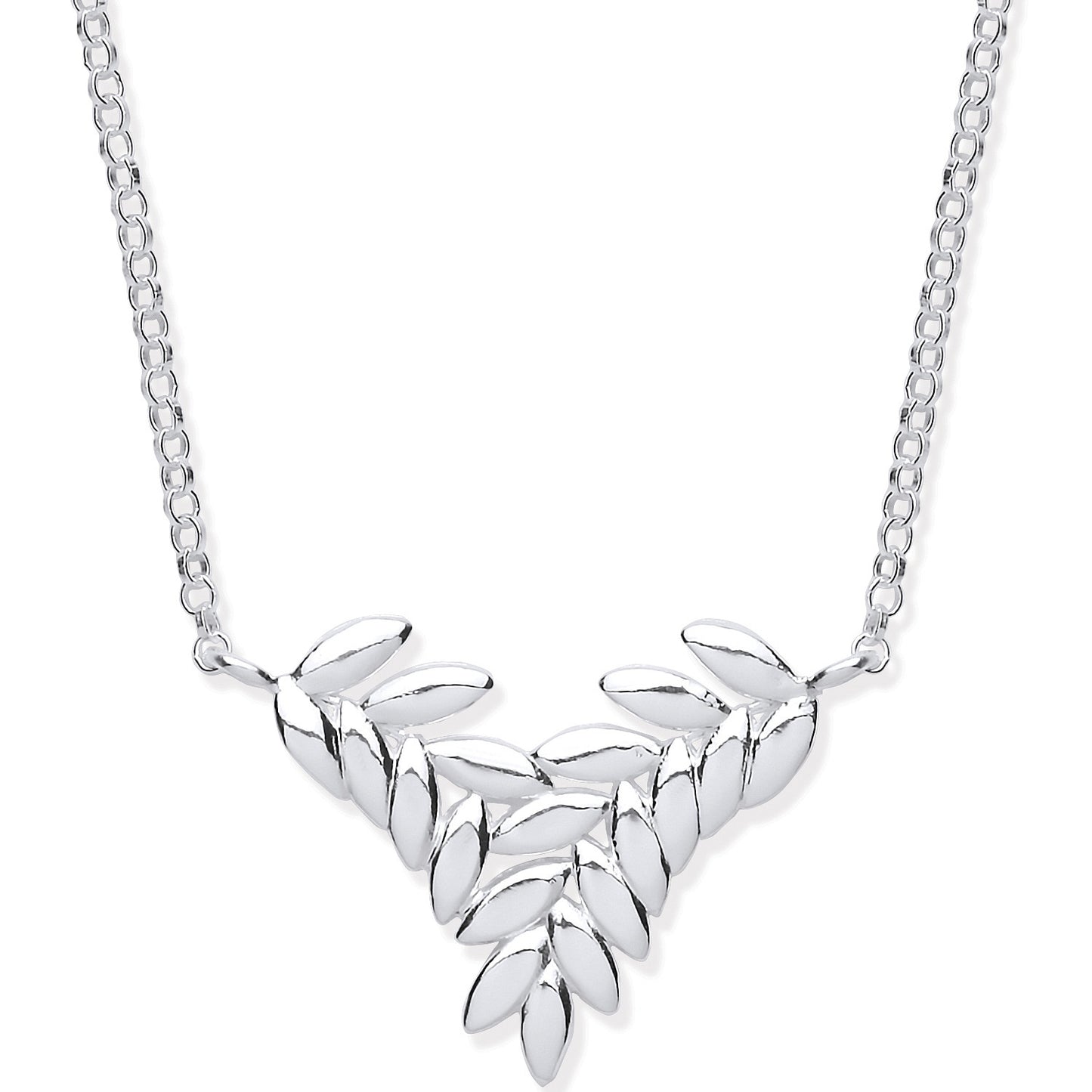 Silver Barley Leaf Necklace 16" - Silver