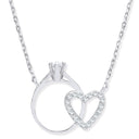 Silver Chain with Little Cubic Zirconia Engagement Ring & Heart
