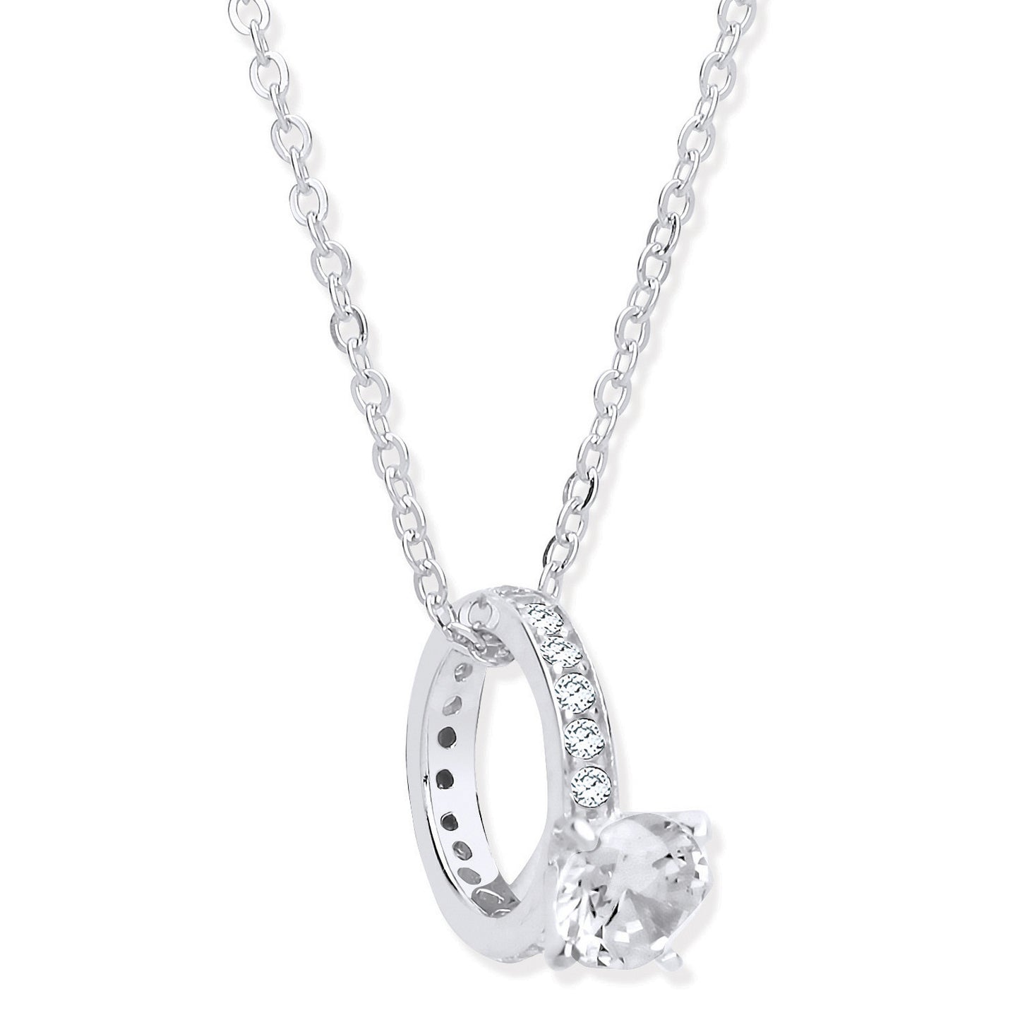 Silver Little Girls Big Diamond Ring Cubic Zirconia Chain - Silver