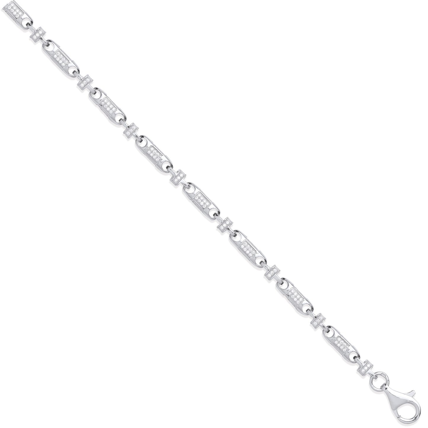 Silver 5.3mm Fancy Links Cubic Zirconia Chain/Bracelet - Silver